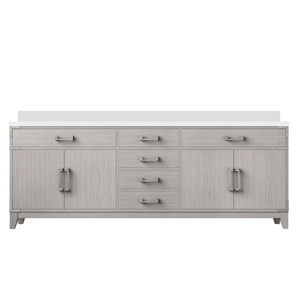 English Elm White Oak Double Bath Vanity 84" W X 22" D With Elegant White Quartz Top For Timeless Style & Storage B2731P259985-GIGA