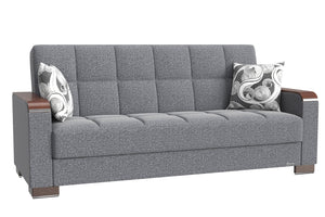 English Elm Primenest Zenaero Convertible Sofabed With Wood Trim, Storage & Stylish Grey Chenille Upholstery B030P286540-GIGA