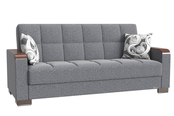 English Elm Primenest Zenaero Convertible Sofabed With Wood Trim, Storage & Stylish Grey Chenille Upholstery B030P286540-GIGA