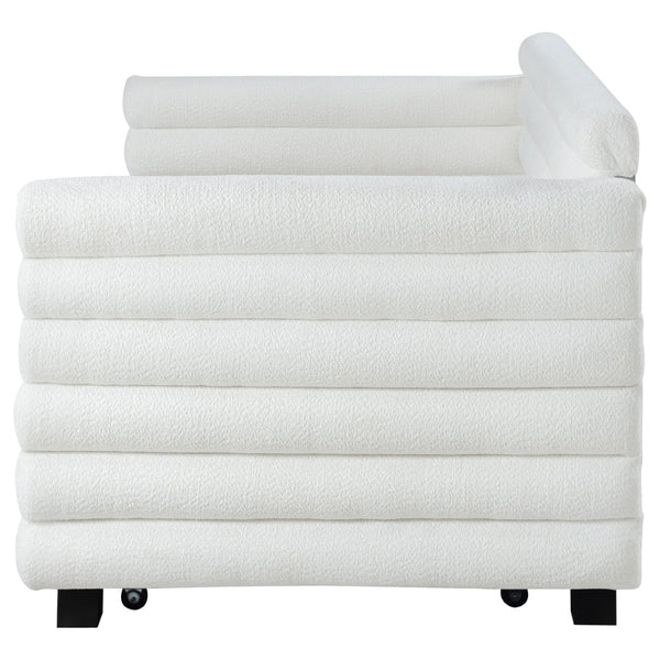 English Elm Fandango Boucle Upholstered Twin Daybed with Trundle Pull Out for Modern Bedrooms B062S01631