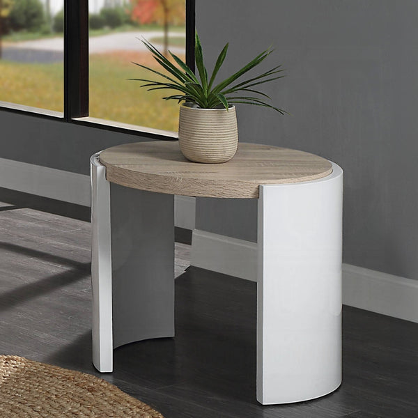 English Elm Oak High Gloss End Table With Sleek Sled Base - Modern Two-Tone Design For Stylish Living Spaces B062P209137