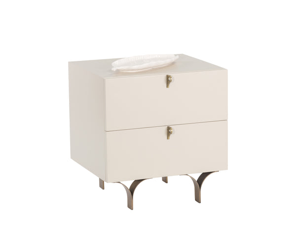 Sunpan Celine Nightstand - Elegant Two-Drawer Design with Antique Brass Feet for a Luxe Bedroom Retreat Small - 19.75W x 17.75D x 20.5H