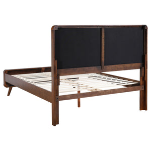 English Elm Carson Dark Walnut Queen Platform Bed With Tufted Grey Upholstery For A Cozy Mid-Century Retreat B062S00695