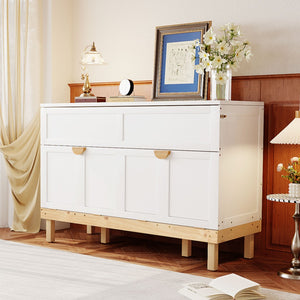 English Elm Queen Murphy Wall Bed Solid Pine Cabinet with Drawer Modern Space Saving Design White N708P243886K