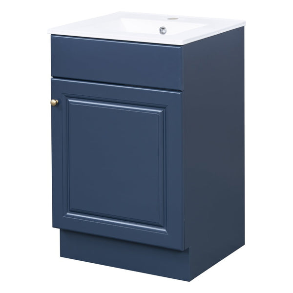 English Elm [video] 20 Inch Freestanding Bathroom Vanity with Ceramic Sink Soft Close Cabinet Blue N759P237946C