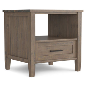 English Elm Ela Handcrafted Solid Wood End Table in Smoky Brown Finish with Drawer & Open Shelf, 18"x20" B136P203477