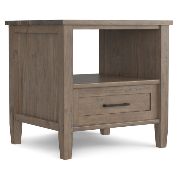 English Elm Ela Handcrafted Solid Wood End Table in Smoky Brown Finish with Drawer & Open Shelf, 18"x20" B136P203477