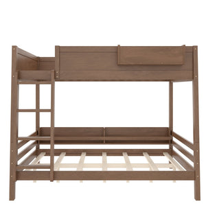 English Elm Queen Over Bunk Bed Pine Frame with Built in Shelving Detachable Vintage Style Wood W5316S00016