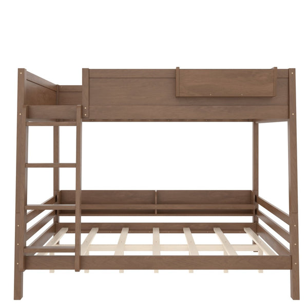 English Elm Queen Over Bunk Bed Pine Frame with Built in Shelving Detachable Vintage Style Wood W5316S00016