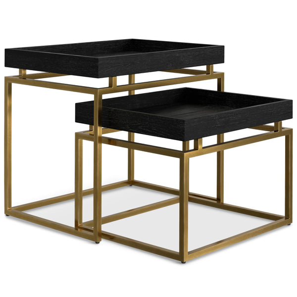 English Elm Macy Black & Gold 2-Pc Nesting Tables — Solid Mango Wood Tops, Metal Frame, Modern End Tables B136P203440