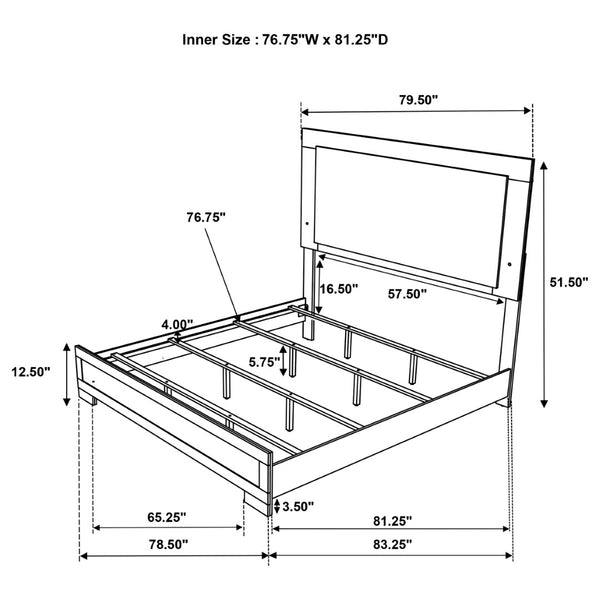 English Elm Pierce Eastern King Panel Bed with Led Lighting and Gloss Diamond Embossed Headboard B062S01563