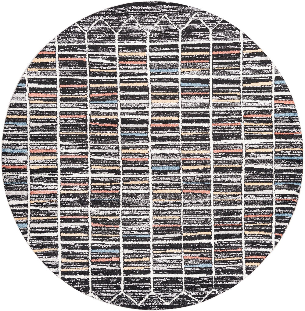 Unique Loom Aramis Gage Machine Made Tribal Rug Multi, Black/Blue/Ivory/Peach/Beige 7' 1" x 7' 1"