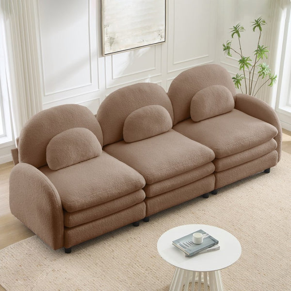 English Elm Teddy Fleece Modular Cloud Sofa Sculptural Curved Three Seat Living Room Couch Camel W5656S00102