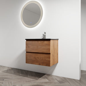 English Elm 24" Wall-Mounted Bathroom Vanity With Black Ceramic Sink & 2 Soft-Close Drawers For Stylish Storage W999S00193