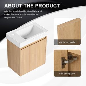 English Elm 20" Wall-Mounted Bathroom Vanity With Ceramic Sink - Stylish Oak Finish, Compact Storage Solution W1972P196394