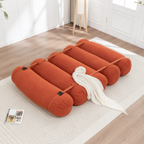 English Elm Adjustable Corduroy Floor Sofa with 5 Modular Cylinders for Custom Lounging and Ultimate Comfort Orange W1170P365599