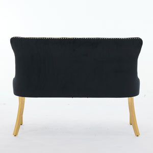 English Elm Velvet Mid-Century Double Dining Loveseat Bench with Hand-Tufted Buttons, Wingback Comfort, Luxe Seating W1143P362523 W1143P362523