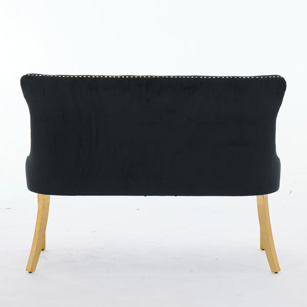 English Elm Velvet Mid-Century Double Dining Loveseat Bench with Hand-Tufted Buttons, Wingback Comfort, Luxe Seating W1143P362523 W1143P362523