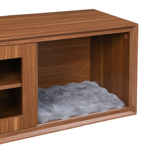 English Elm Mid-Century Extendable TV Stand 54.3"-80" with Hidden Cat House & Litter Enclosure, Walnut Finish N843P255637W
