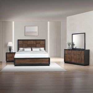 English Elm Houston Queen Panel Bed Set with Walnut Finish Dresser Mirror and Nightstand B009S01696