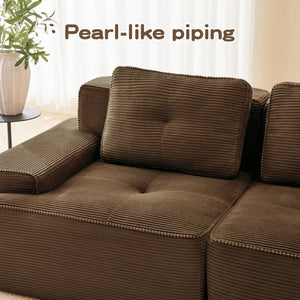 English Elm Modern Corduroy Sectional Sofa Deep Seat V Shape Tufted Couch with Movable Ottoman Brown W714S01576