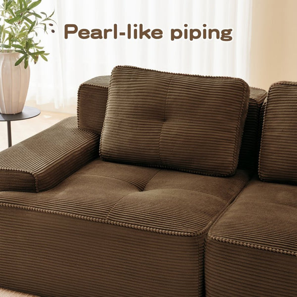 English Elm Modern Corduroy Sectional Sofa Deep Seat V Shape Tufted Couch with Movable Ottoman Brown W714S01576
