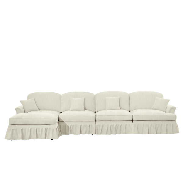 English Elm Classic Modular Sectional Couch With Removable Ruffled Skirt, Ottoman, Flared Arms & Chenille Comfort W3041S00239