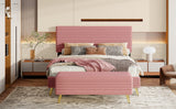 English Elm 2 Pieces Bedroom Sets Queen Size Upholstered Bed Frame, Modern Corduroy Storage Ottoman,Pink