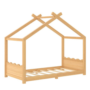 English Elm Twin House Frame Floor Bed Solid Pine Kids Room Montessori Low Profile Play Nook W1580P387836
