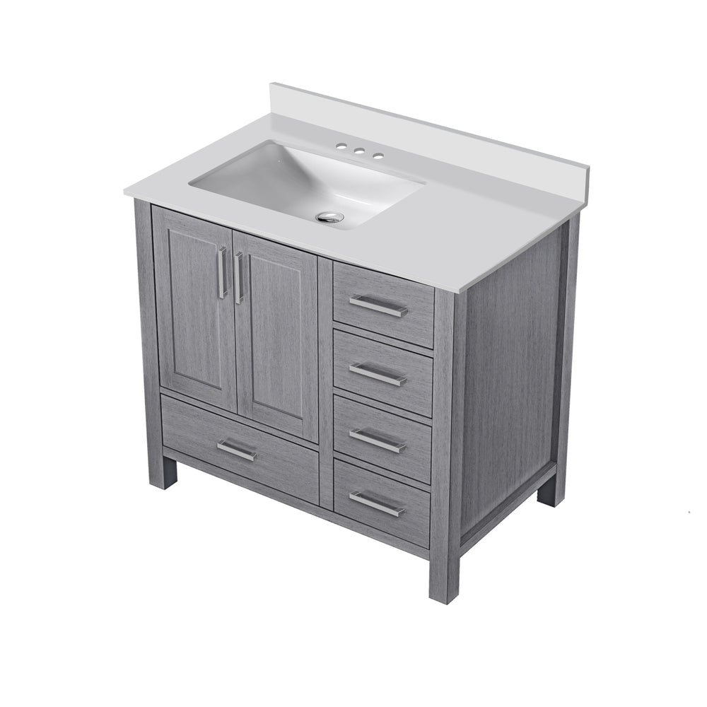 English Elm Distressed Grey Bath Vanity 36" W X 22" D, Cultured Marble Top, Soft-Close Drawers & Elegant Storage B2731P259045