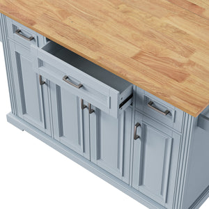 English Elm K&K 54" Farmhouse Kitchen Island with Embossed Texture, Drop Leaf, Soft-Close Drawers & Wheels Grey+Blue N707P195395G