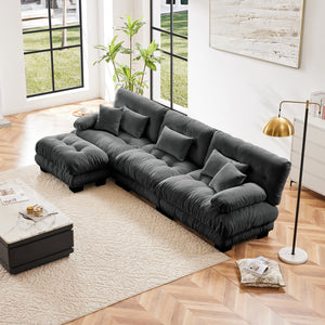 English Elm Luxury Modular Sectional Sofa - Oversized Chenille Gray Couch With Deep Seating & Convertible Ottoman W714S01020