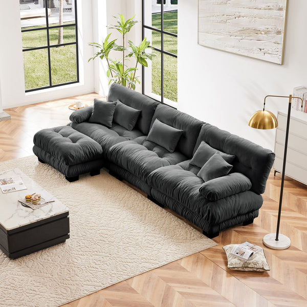 English Elm Luxury Modular Sectional Sofa - Oversized Chenille Gray Couch With Deep Seating & Convertible Ottoman W714S01020