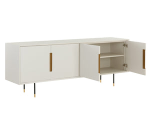 Sunpan Danbury Modern Cream Sideboard with Rustic Bronze Accents, Adjustable Shelves & Stylish Legs