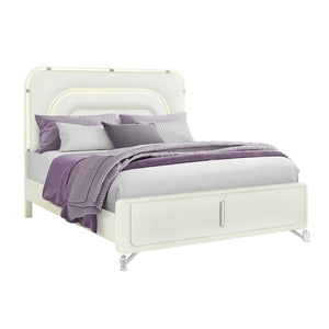 English Elm Nora Solid Wood 5PC King Bedroom Set with LED Headboard, Geometric Legs, Spacious Storage Beige 30.39 L x 19.96 W x 22.99 H B201S00446