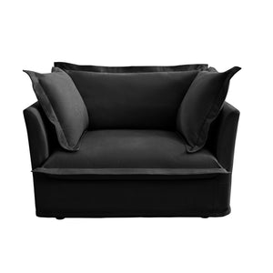 English Elm Slip-covered Plush Armchair with Deep Seat, High Back Cushions & Removable Chenille Cover, Cozy Black W3041P280846
