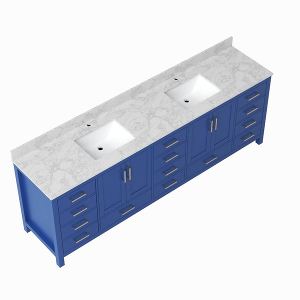 English Elm 96" Freestanding Navy Wood Bathroom Vanity with Carrara Countertop and Ceramic Basin T3785P442234