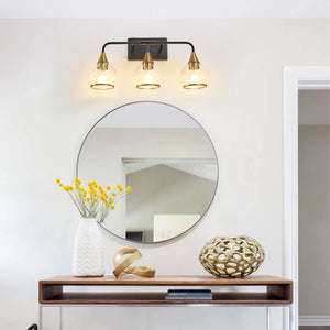 English Elm 23" Modern Crystal Bathroom Vanity Light 4-Light Wall Sconce with Clear Glass Shades, Elegant Iron Finish Black+Gold W2312P374980