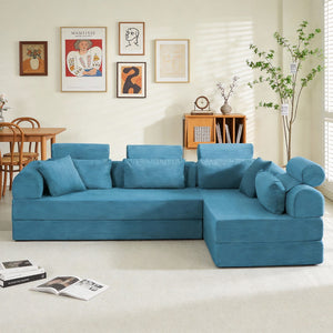 English Elm L Shaped Corduroy Sectional Sofa Converts to Sleeper Bed Space Saving Modular Couch Sky Blue W5532S00009