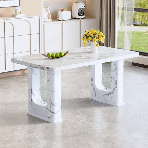 English Elm 64.5×35.4 Marble Pattern Glass Base Dining Table Seats 8 Modern Nordic Style W2827S00031