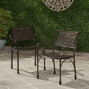 English Elm Christopher Knight Home® - CANTERBURY Cast Chair Bronze Aluminum Outdoor Dining Chair with Lattice Floral Design, Durable 31.5"H 66738.00HMBRZ