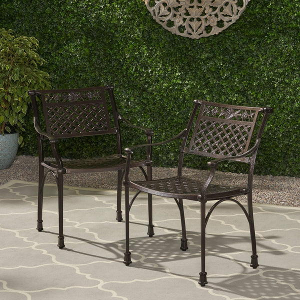 English Elm Christopher Knight Home® - CANTERBURY Cast Chair Bronze Aluminum Outdoor Dining Chair with Lattice Floral Design, Durable 31.5"H 66738.00HMBRZ