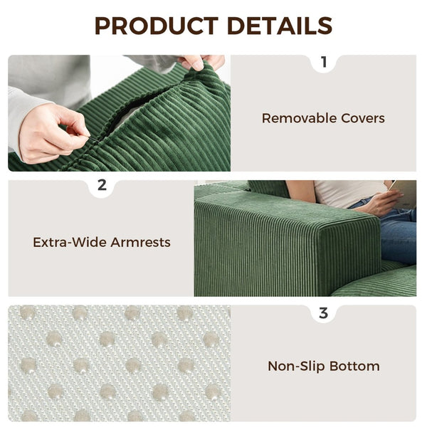 English Elm 101" Modular Cloud Sectional Corduroy Upholstered Sofa Reversible Chaise Living Room Green W1170S00055