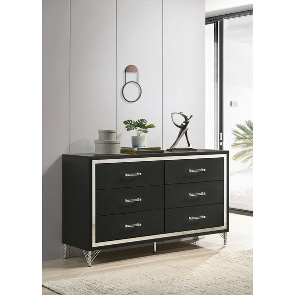 English Elm Frances Six Drawer Dresser Warm Wood Grain Finish with Nickel Bail Handles for Bedroom B062P447798