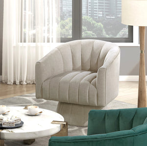 English Elm Taupe Velvet Swivel Chair with Channel-Stitched Barrel Back, High-Density Foam, 300lb Sturdy Frame B011P329262