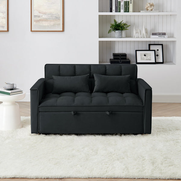 English Elm 54.33 Versatile foldable velvet sofa bed with tufted back, adjustable 3-position recline and durable wood frame Black W2353P252430