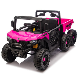 English Elm 24v Electric Kids Dump Truck 4wd Six Wheel Ride on with Remote Suspension Cargo Bucket Pink W1578P380845