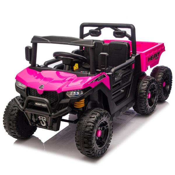 English Elm 24v Electric Kids Dump Truck 4wd Six Wheel Ride on with Remote Suspension Cargo Bucket Pink W1578P380845