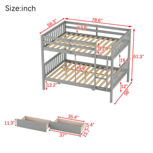 English Elm Full Full Over Full Bunk Bed In Grey With 2 Storage Drawers, Ladder & Safety Guardrails – Versatile Design! W504S00194