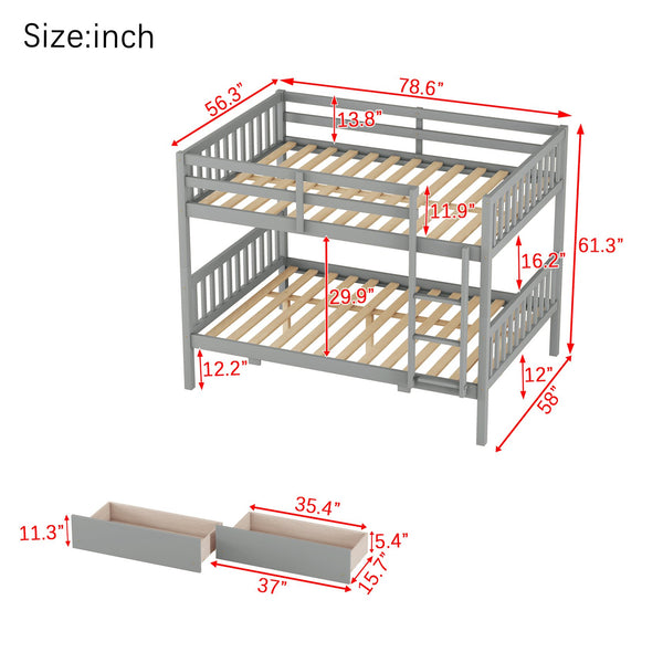 English Elm Full Full Over Full Bunk Bed In Grey With 2 Storage Drawers, Ladder & Safety Guardrails – Versatile Design! W504S00194